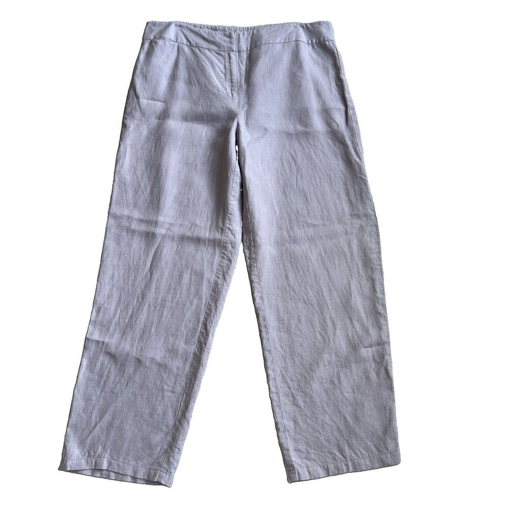 Eileen Fisher Size L Lavender 100% Irish Linen Straight Leg Ankle Pants Costal
